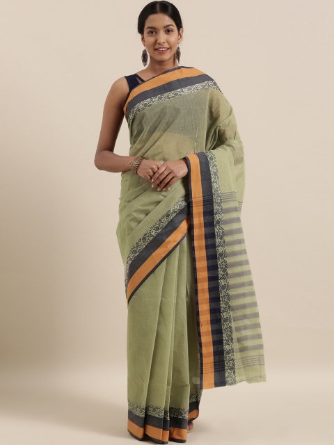 

The Chennai Silks Classicate Green & Navy Blue Pure Cotton Solid Taant Saree