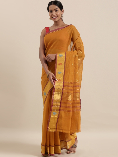 

The Chennai Silks Classicate Mustard Yellow Pure Cotton Woven Design Venkatgiri Sustainable Saree