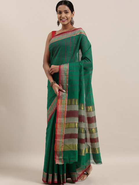 

The Chennai Silks Classicates Green & Red Pure Cotton Checked Saree