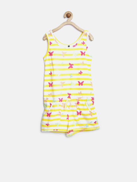 

United Colors of Benetton Girls Yellow Striped Playsuit