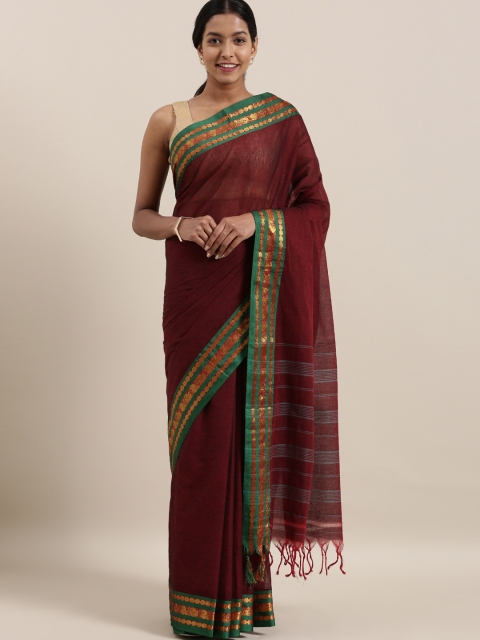 

The Chennai Silks Maroon & Green Pure Cotton Solid Saree