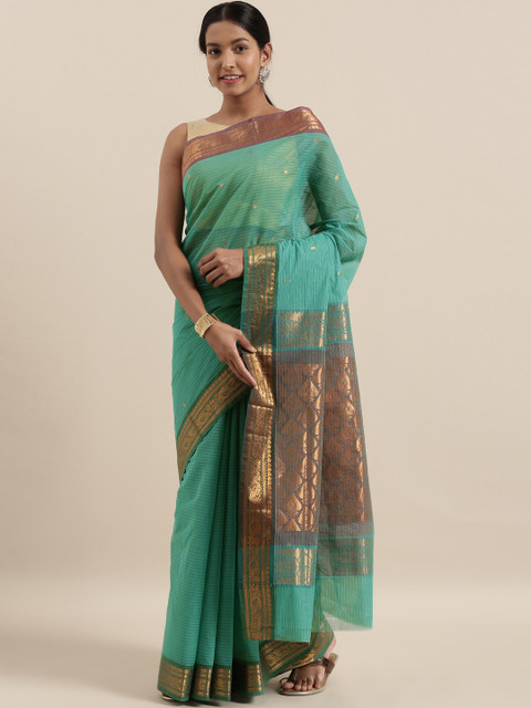 

The Chennai Silks Classicate Teal Blue Pure Cotton Woven Design Venkatgiri Saree