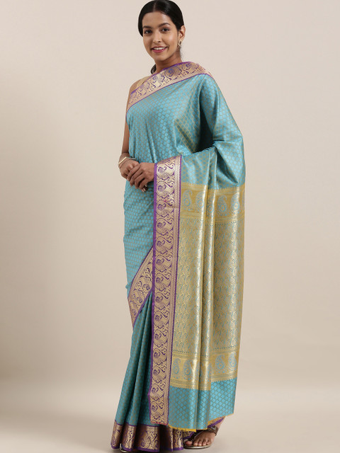 

The Chennai Silks Classicate Blue & Gold-Toned Art Silk Woven Design Saree