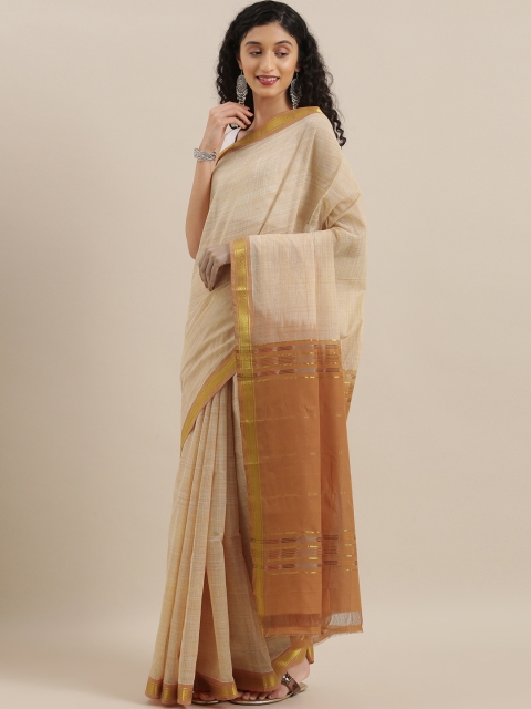 

The Chennai Silks Cream-Coloured Woven Design Pure Cotton Saree