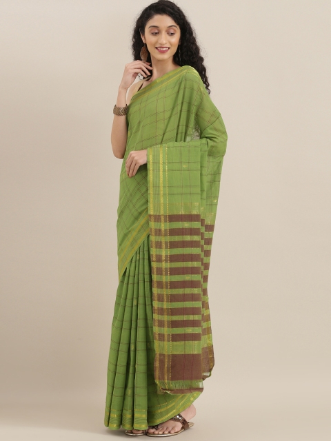 

The Chennai Silks Classicate Green & Burgundy Pure Cotton Checked Sustainable Saree