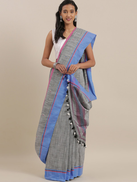 

The Chennai Silks Grey & Blue Pure Linen Woven Design Saree