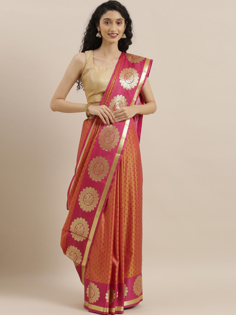 

The Chennai Silks Classicate Pink & Gold-Toned Art Silk Woven Design Saree