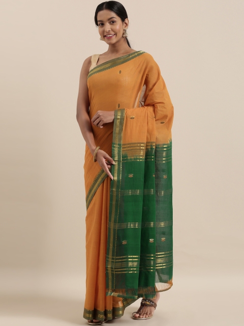 

The Chennai Silks Classicates Mustard Yellow & Green Pure Cotton Woven Design Saree