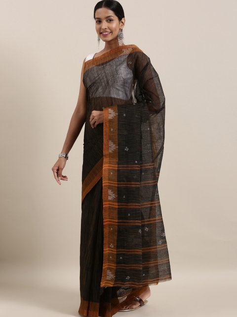 

The Chennai Silks Classicate Black & Brown Pure Cotton Woven Design Taant Saree