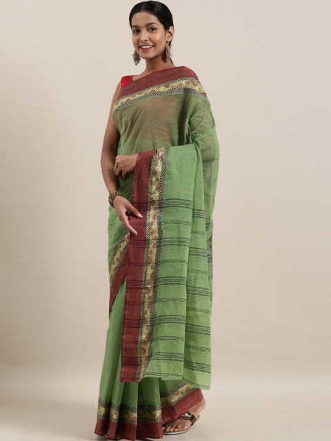 

The Chennai Silks Classicate Green & Maroon Pure Cotton Solid Taant Saree