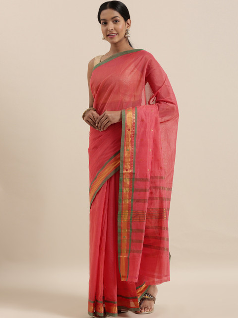 

The Chennai Silks Classicate Pink & Gold-Toned Pure Cotton Woven Design Venkatgiri Sustainable Saree
