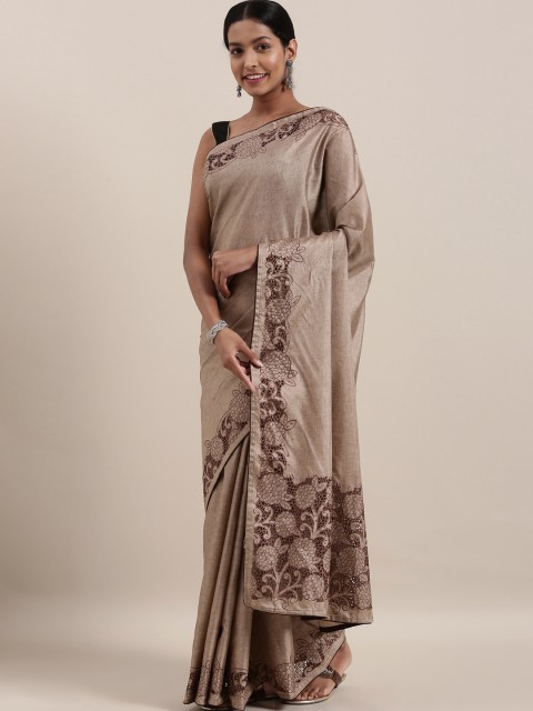 

The Chennai Silks Grey & Brown Viscose Rayon Solid Chanderi Saree