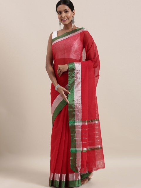 

The Chennai Silks Red Pure Cotton Solid Venkatgiri Saree