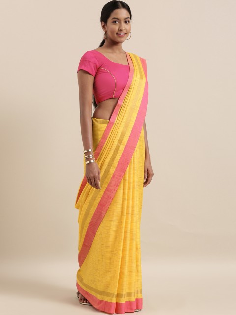 

The Chennai Silks Yellow & Pink Art Silk Woven Design Saree