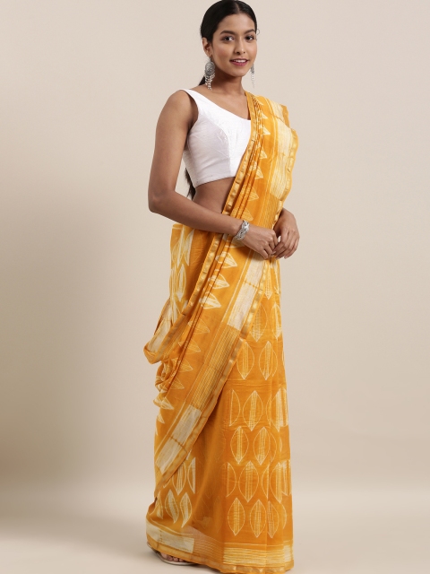 

The Chennai Silks Mustard Yellow & White Pure Cotton Printed Saree