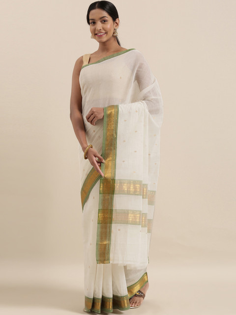 

The Chennai Silks Off-White & Gold-Toned Pure Cotton Woven Design Venkatgiri Saree