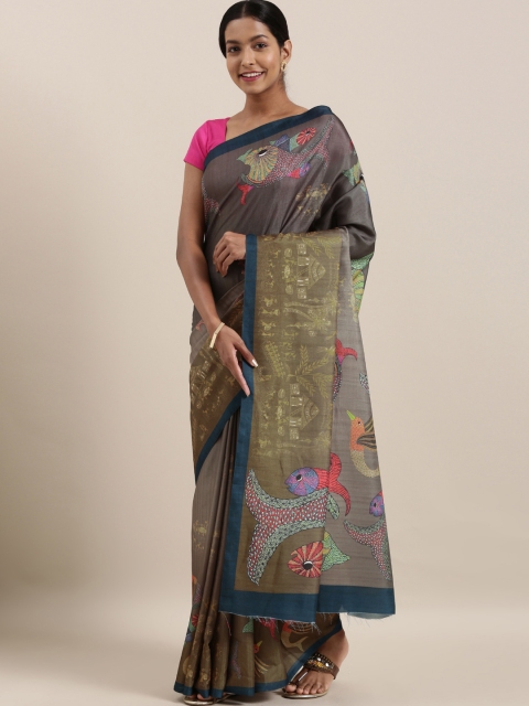 

The Chennai Silks Classicate Brown Printed Polyester Chappa Saree
