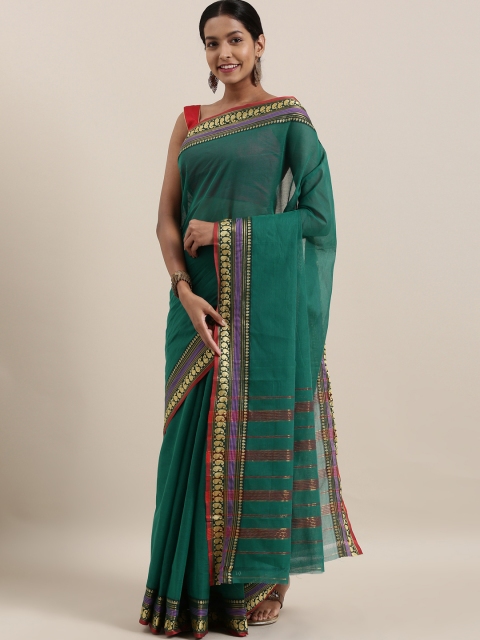 

The Chennai Silks Teal Green Solid Pure Cotton Saree