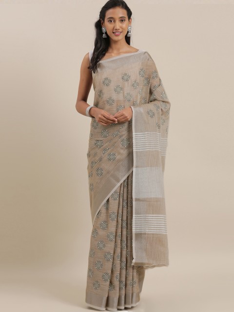 

The Chennai Silks Brown & Off-White Cotton Blend Printed Saree