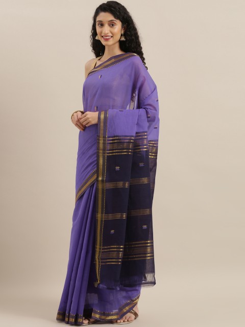

The Chennai Silks Classicates Lavender & Gold-Toned Pure Cotton Woven Design Saree