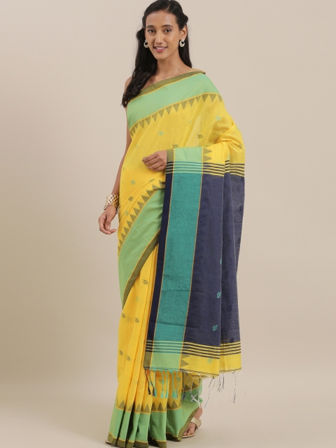 

The Chennai Silks Yellow & Navy Blue Pure Linen Woven Design Saree