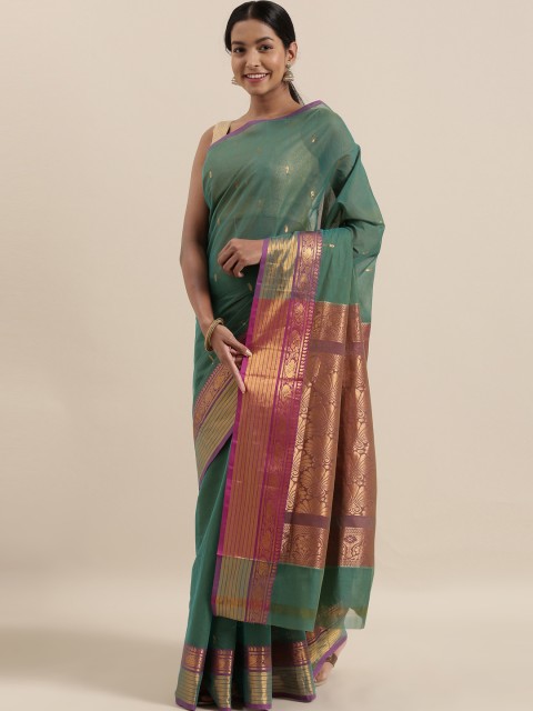 

The Chennai Silks Classicate Green & Gold-Toned Pure Cotton Woven Design Venkatgiri Saree