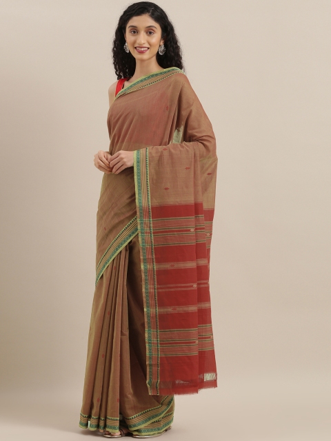 

The Chennai Silks Beige & Maroon Pure Cotton Woven Design Saree