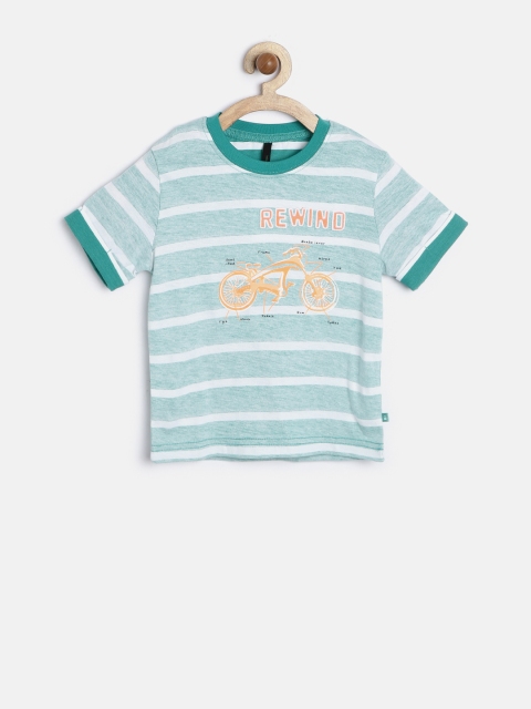 

United Colors of Benetton Boys Green Reverse Striped T-shirt