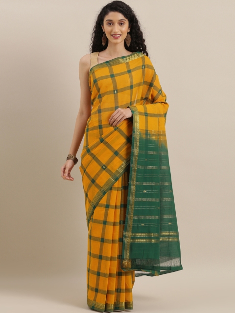 

The Chennai Silks Yellow & Green Pure Cotton Checked Saree