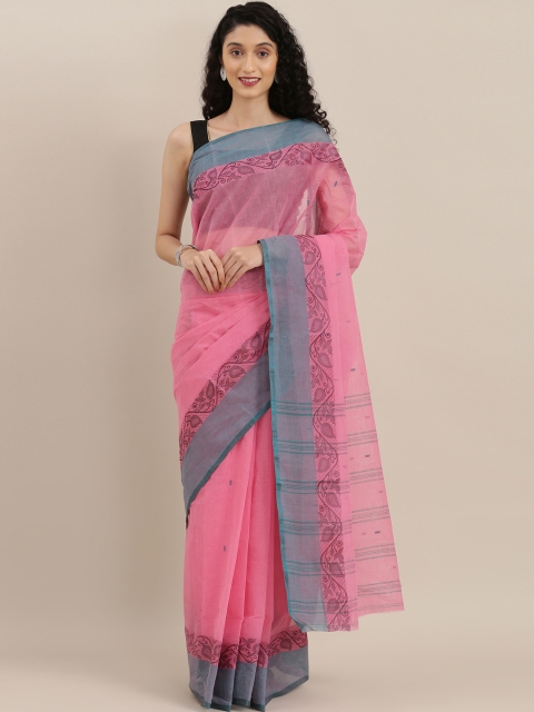 

The Chennai Silks Pink & Teal Blue Pure Cotton Woven Design Taant Saree