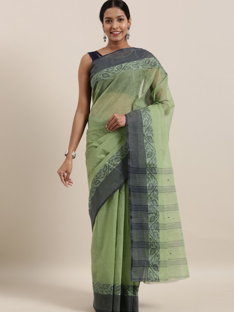 

The Chennai Silks Lime Green & Navy Blue Pure Cotton Woven Design Taant Saree