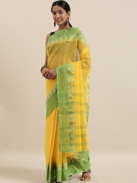 

The Chennai Silks Yellow & Green Pure Cotton Woven Design Taant Saree