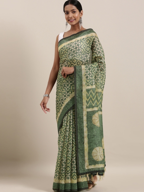

The Chennai Silks Classicate Green & Beige Viscose Rayon Printed Banarasi Saree