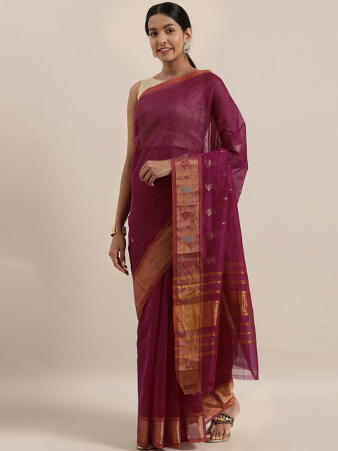 

The Chennai Silks Purple & Gold-Toned Pure Cotton Woven Design Venkatgiri Saree
