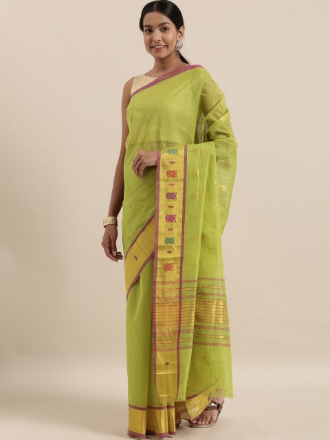 

The Chennai Silks Lime Green & Gold-Toned Pure Cotton Woven Design Venkatgiri Sustainable Saree