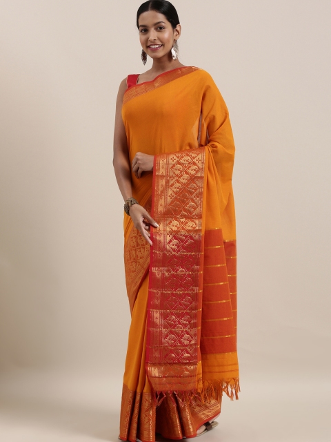

The Chennai Silks Classicate Orange & Gold-Toned Banahatti Pure Cotton Solid Saree