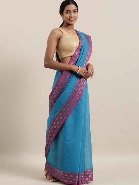 

The Chennai Silks Blue Striped Pure Cotton Saree