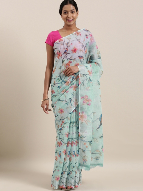 

The Chennai Silks Classicate Blue & Pink Floral Polyester Printed Chappa Saree