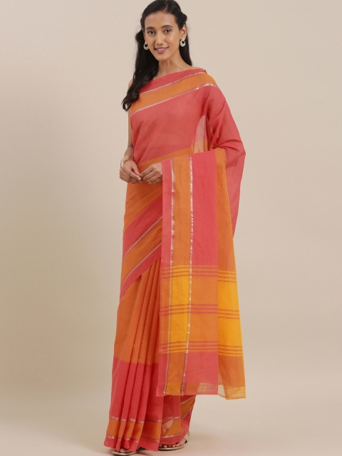 

The Chennai Silks Pink & Orange Pure Cotton Colourblocked Venkatgiri Saree