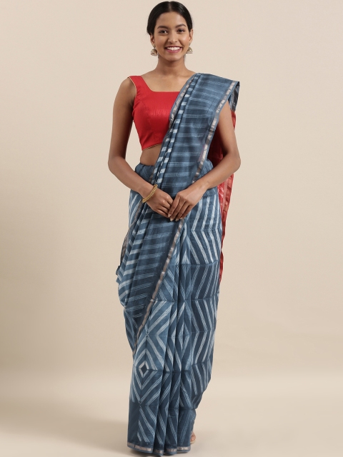 

The Chennai Silks Navy Blue & White Pure Cotton Printed Saree