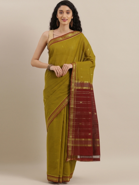 

The Chennai Silks Mustard Yellow & Maroon Pure Cotton Woven Design Saree