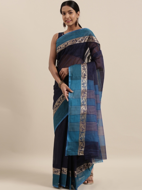 

The Chennai Silks Navy Blue Pure Cotton Solid Taant Saree