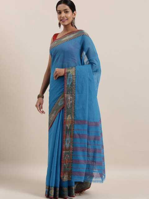 

The Chennai Silks Blue Solid Pure Cotton Saree