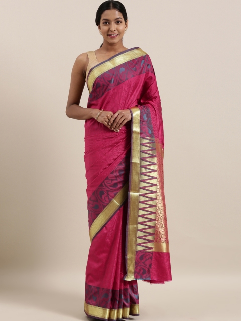 

The Chennai Silks Classicate Magenta Pink & Gold-Toned Art Silk Woven Design Saree
