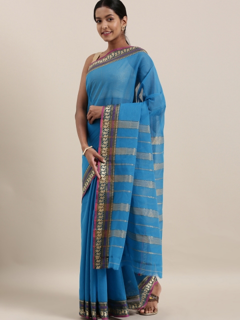 

The Chennai Silks Blue Solid Pure Cotton Saree