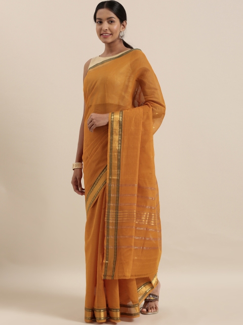 

The Chennai Silks Classicate Mustard Yellow Pure Cotton Woven Design Venkatgiri Saree