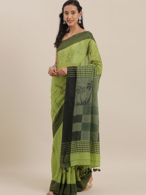 

The Chennai Silks Lime Green Printed Pure Linen Saree