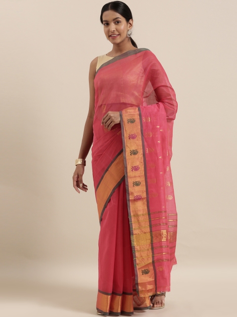 

The Chennai Silks Pink & Gold-Toned Pure Cotton Woven Design Venkatgiri Sustainable Saree