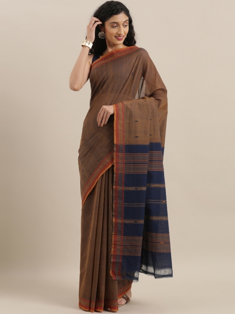 

The Chennai Silks Brown & Navy Blue Pure Cotton Woven Design Saree