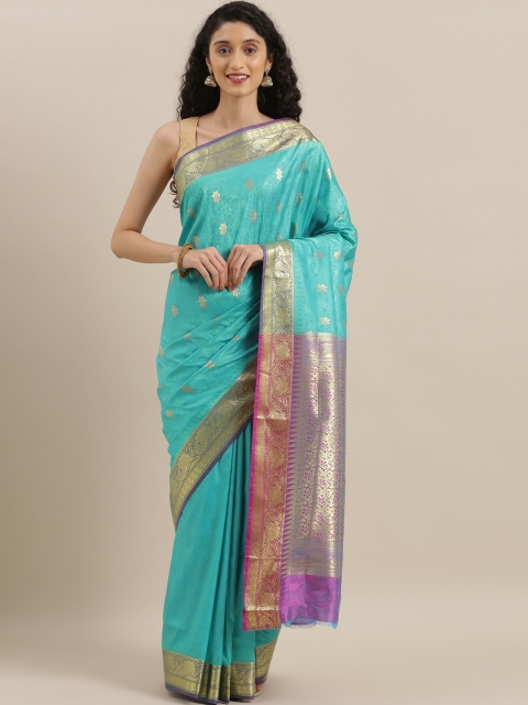 

The Chennai Silks Classicate Turquoise Blue & Gold-Toned Art Silk Woven Design Saree